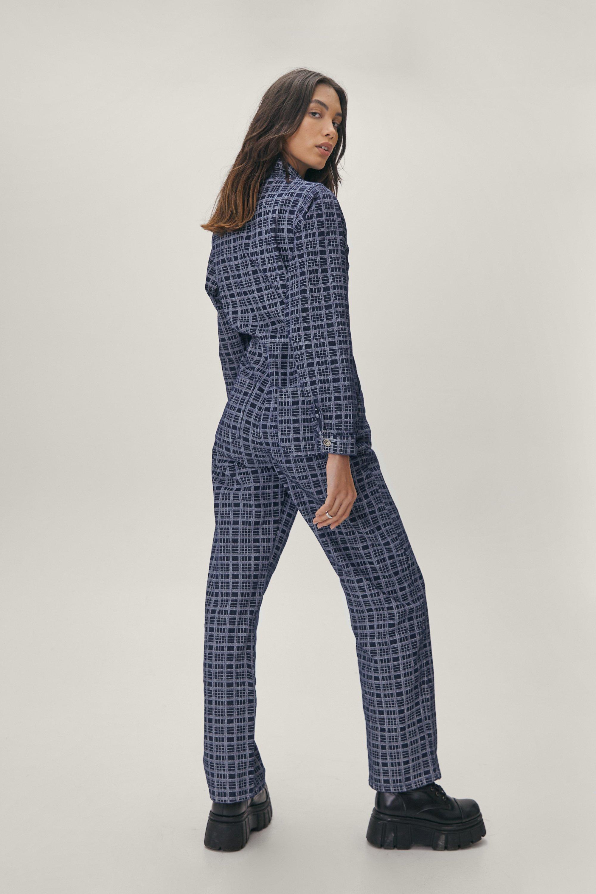 Denim Collared Check Boilersuit